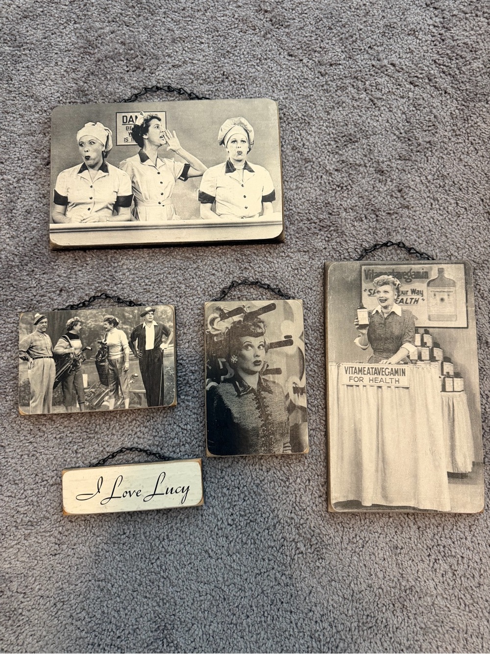 I Love Lucy Vintage-Style Black & White Wood Plaque Set